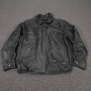 American Classics Jacket Mens Large Black Leather Bomber Quilted Lined Full Zip